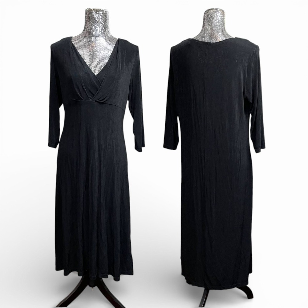 Vintage Y2K Slinky Minimalist Black A-Line Midi Little Black Dress Large Holiday